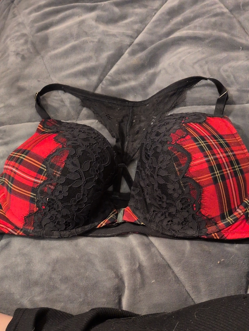 Cacique Red Plaid Lace-Accent Push-Up Bra